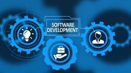 Inscription Software Development on the virtual display. Business, modern technology, internet and networking concept.