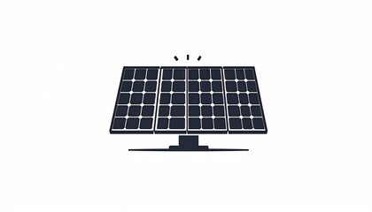 Solar panel array icon with sun rays, representing renewable energy, clean power, and sustainable technology for eco-friendly solutions