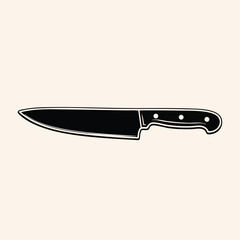 Black silhouette of a kitchen chef knife with a sharp blade and ergonomic handle on light background