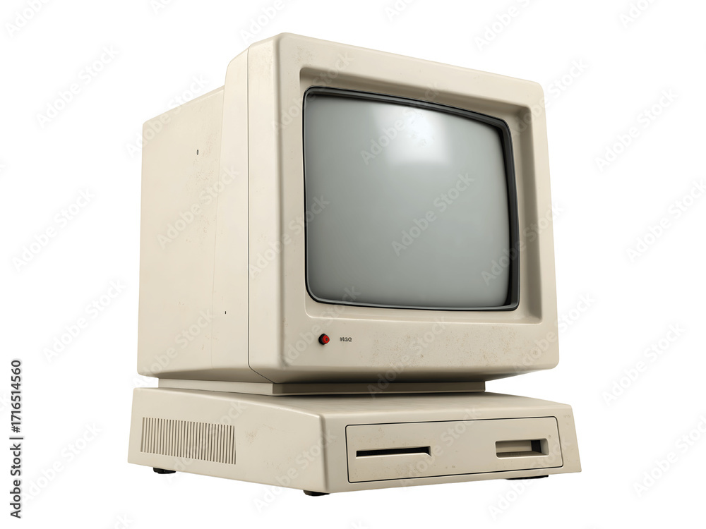 Vintage computer isolated on transparent background shows retro ...