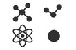© Joan - Atom, molecule, chemical compound icon set. Vector flat illustration for science, physics, chemistry. Simple minimalist graphic signs for scientific concept or connection.