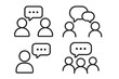 © Joan - Communication line icon set. People talking, group chat, meeting concept. Conversation and dialogue symbol. Speech bubble pictogram for teamwork, discussion, public speaking.