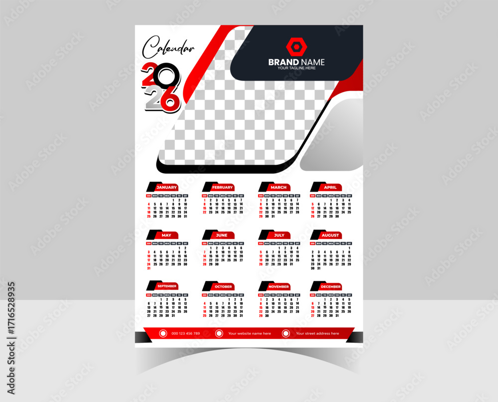 Wall Calendar 2026 Template Corporate Design Stock Vector | Adobe Stock