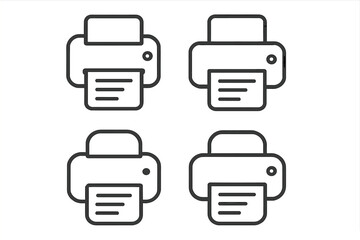 Printer line icon set with transparent background, vector cartoon illustration, Office printing device symbol collection, technology equipment, document print concept
