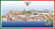 © brichuas - Lisbon city skyline with a frame border in the colors of the flag of Portugal. Vector illustration