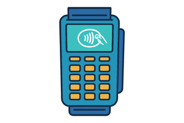Modern blue credit card payment terminal with contactless symbol on screen