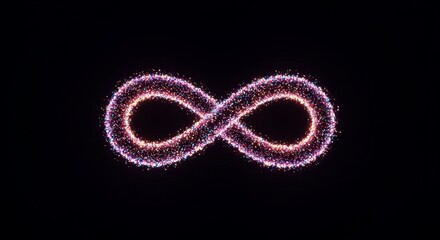Mesmerizing infinity symbol shimmering with vibrant, glittering particles against a dark backdrop symbolizing endless possibilities and interconnectedness