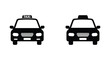 © MALA - Two black silhouettes of taxi cabs facing forward on a white background