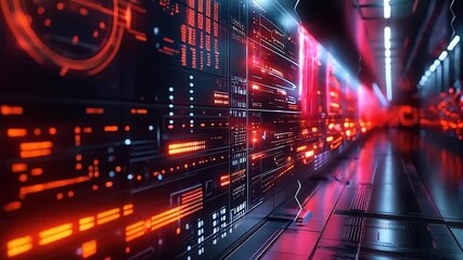 Futuristic technology corridor with glowing lights, a high-tech tunnel with data streams, perfect