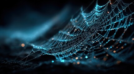 Realistic spider webs on dark background for Halloween design
