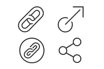 Link and share line icon pack. Minimalist linear pictogram set for web and app design. Editable stroke vector illustration for UI, UX, hyperlink, connection, and network symbol.