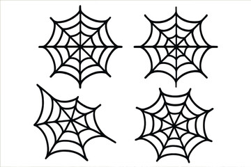 Spider web icon set for Halloween design. Spooky cobweb silhouette collection. Vector graphic element for scary decor. Black arachnid net trap illustration on isolated background.