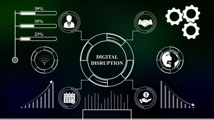 DIGITAL DISRUPTION for Business and Finance Concept.DIGITAL DISRUPTION artificial intelligence neural network.DIGITAL DISRUPTION Virtual screen of the future and sees the inscription.
