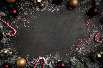 Wall Mural - christmas and new year background with a festive scene with gold and red christmas ornaments and fir