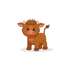 Wall Mural - Cute cartoon bull isolated on white. Animal in flat style for children's book, worksheet, and activity pages. Vector illustration