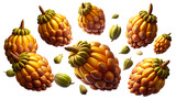 A vibrant display of garcinia cambogia fruits, showcasing their unique shape, texture, and golden hue, scattered on a transparent background isolated on transparent background