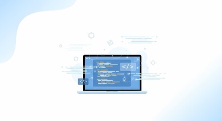 Laptop displaying code isolated on white background