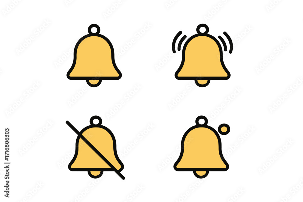 Notification Bell Pdf Notification bell icon set for web and mobile app UI. Vector graphic ...