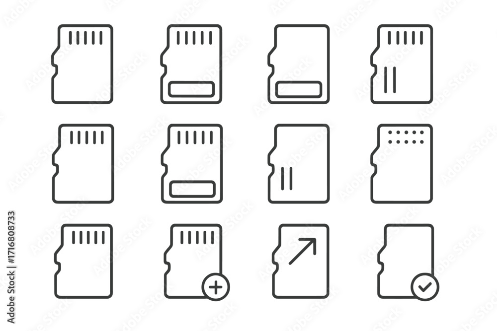 Micro SD memory card thin line icon set. Flash storage drive vector ...
