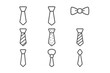 © Lyca - Necktie and bow tie line icon set. Business fashion accessory for men. Formal wear and gentleman suit element. Classic office clothing symbol. Vector outline illustration pack.
