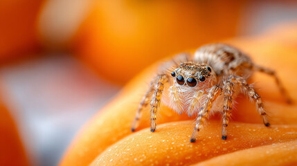 Spider is on top of an orange