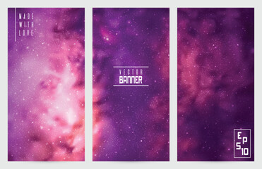 Sticker - Purple violet nebula in space. Night starry sky. Vertical banners set