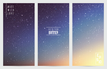 Sticker - Clouds and stars in space. Blue twilight abstract vector banners set