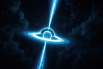Wall Mural - glowing accretion disk around a spinning neutron star with dramatic gravitational lensing and starfi
