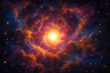 Wall Mural - Radiant supernova bursting within a vast colorful nebula and dense starfield deep space scene with glowing dust and ethereal light