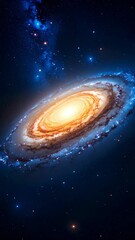 Wall Mural - A spiraling galaxy radiates with orange and blue light against a dark starry night sky.