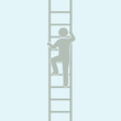 © Retes Art - Minimalist illustration of a person climbing a vertical ladder symbolizing progress and upward movement in light colors
