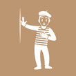 © Retes Art - Stylized illustration of a mime performing with expressive gestures and classic striped outfit on beige background