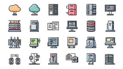 Server Database Technology Icons Cloud Computing.