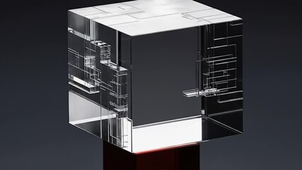Abstract glass cube sculpture