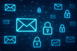 © Arini - Secure digital communication concept with glowing neon email and lock icons on a dark network background