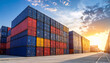 © hampura - Stacked shipping containers in logistic warehouse yard