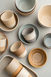 © StockVisionary2024 - Ceramic cups and bowls neutral tones beige
