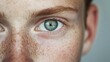 © vadosloginov - Close-up view of a person's eye with beautiful blue-green color and freckles on the skin, showcasing unique details and expressions