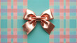 © Amin - Elegant Rose Gold Ribbon Bow on Pastel Plaid Background Festive Decoration and Gift Wrapping Concept Perfect for Celebrations Anniversaries and Special Occasions