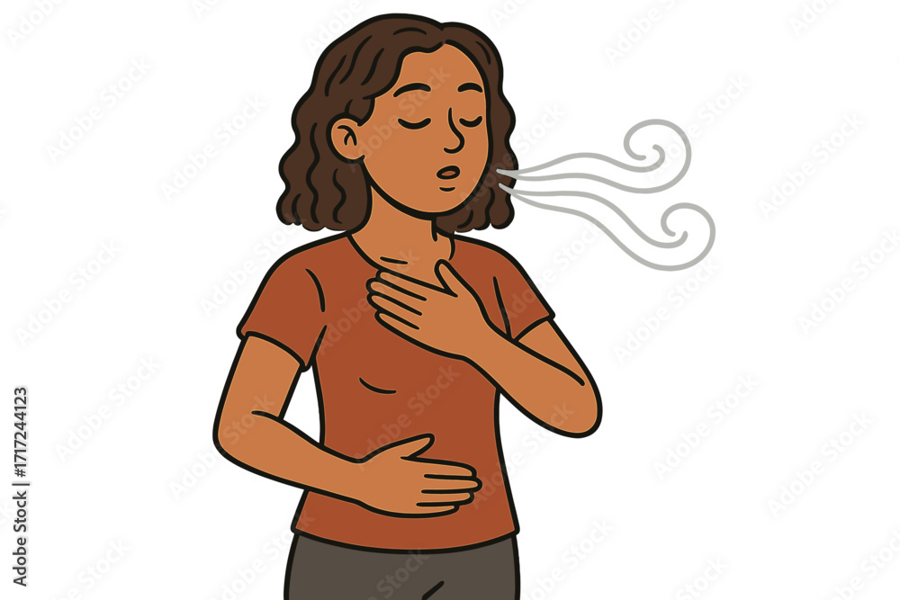 Woman practicing deep breathing exercise for mindfulness and relaxation ...