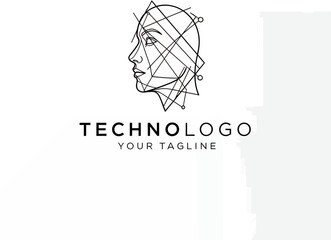 Minimalist line art logo depicting a human head with geometric patterns, representing technology and AI concepts.