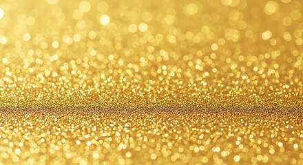 Golden glitter background with bokeh effect, showcasing a shimmering texture.