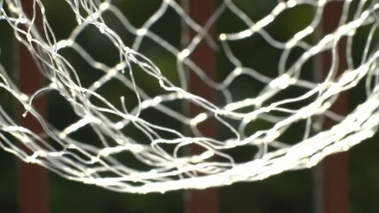 Close-up of white fishing net, sport equipment for sports, outdoor activity and fishing concept.