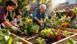© INVO - Smiling Diverse Generations Cultivating Herbs and Vegetables in a Vibrant Urban Community Garden