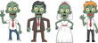 © Heyyy - Cartoon zombie characters, wedding and business outfits, Halloween illustration, creepy undead clipart, scary costume design, horror vector, spooky group pose
