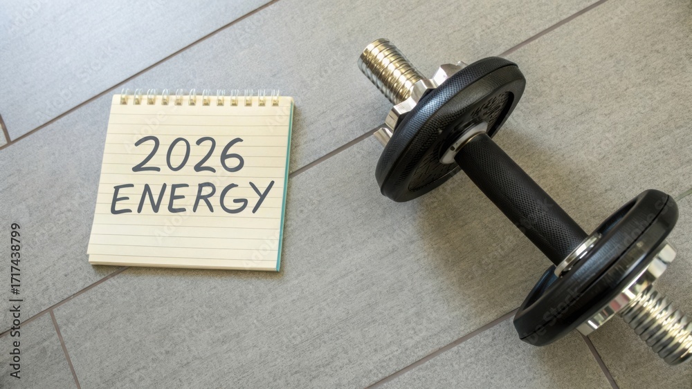 Foto de Stock Dumbbell and Notepad with Energy Message for Fitness ...