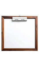A wooden framed clipboard with a blank white surface