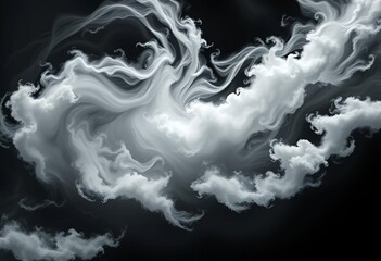Wall Mural - Swirling white clouds, ethereal and bright, starkly contrasted against a deep black void,  contrast,  space