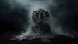 © Thares2020 - A stone dollar sign symbol emerges from dusty ground under a dark dramatic sky representing economic crisis