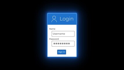 login account, close-up of a computer screen, enter username and password for login (3d render) Motion graphics of login concept.